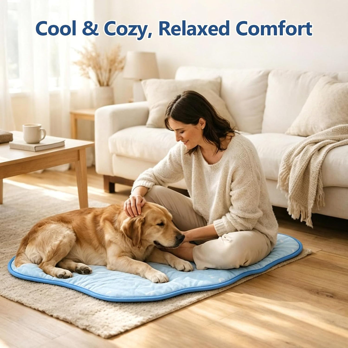 Riogoo pet cooling mat on living room sofa