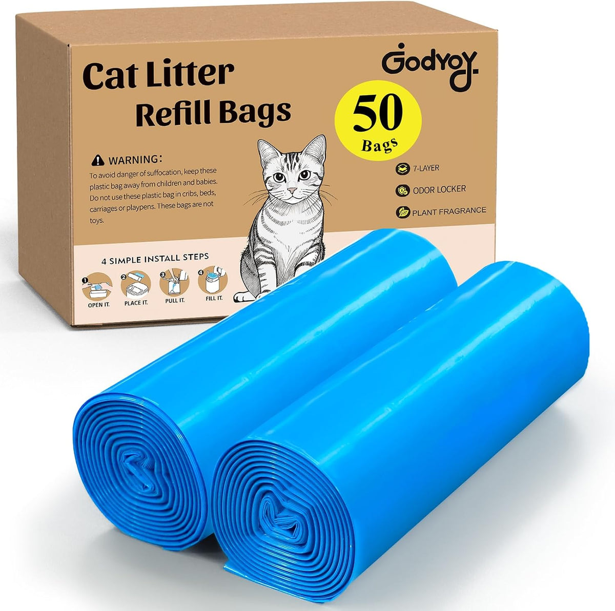 Cat Litter Refill Bags Compatible with Genie Easy Roll Litter Bin, 50 Count Bags Long Lasting Cat Bag Cartridge, 7-Layer Odor Control, Leak-Proof & Easy Tear Design - Image 9