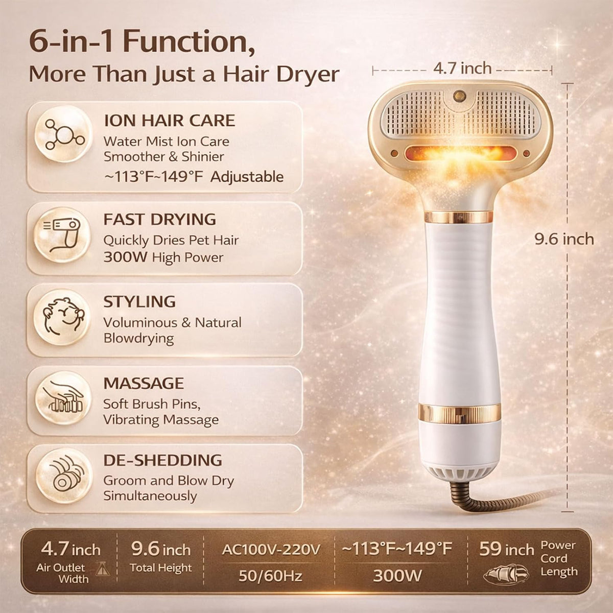 Side profile of Lumutata pet steam brush showing ergonomic handle