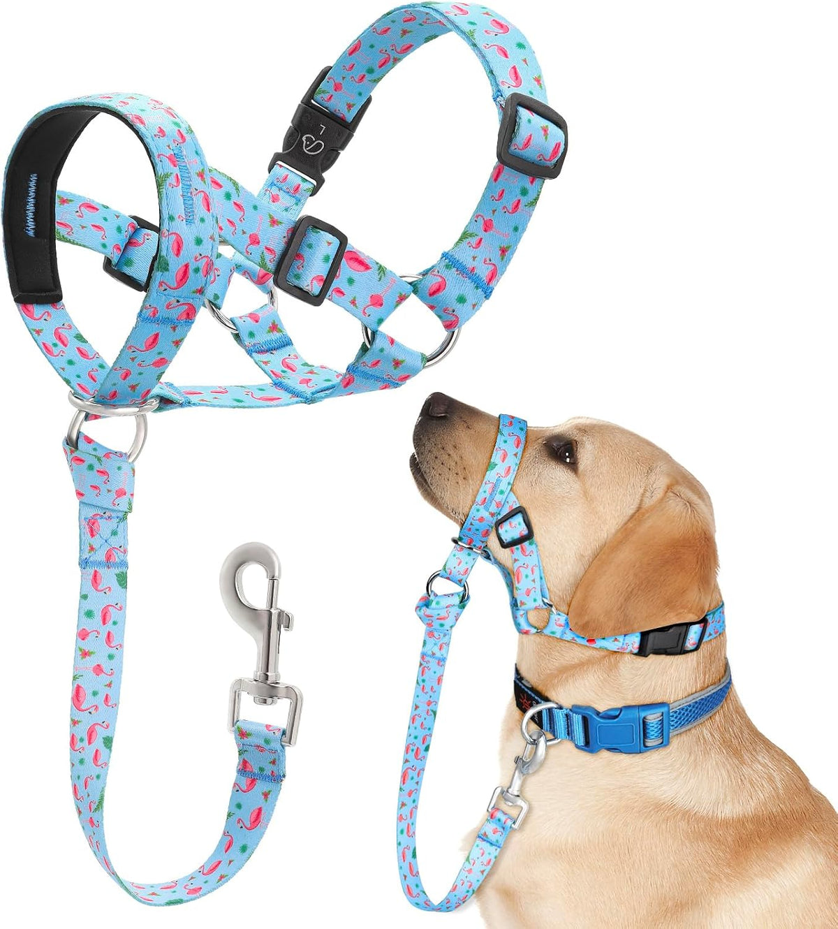Dog Head Collar, Printed No-Pull Headcollar, Adjustable Dog Head Halter Gentle Lead with Safety Link, 3 Colors Muzzle Leash for Small Medium Large X-Large Dogs Easy Walks(Large, Mimosa) - Image 9