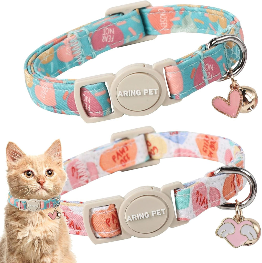 ARING PET 2 Pack Cat Collar-Cute Cotton Cat Collar Breakaway with Bell & Pendant, Adjustable Blue Green Striped Kitten Collars with Safety Buckle for Girl and Boy Pets - Image 15