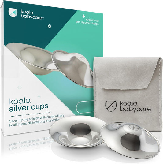 Koala Babycare original silver nursing cups front view