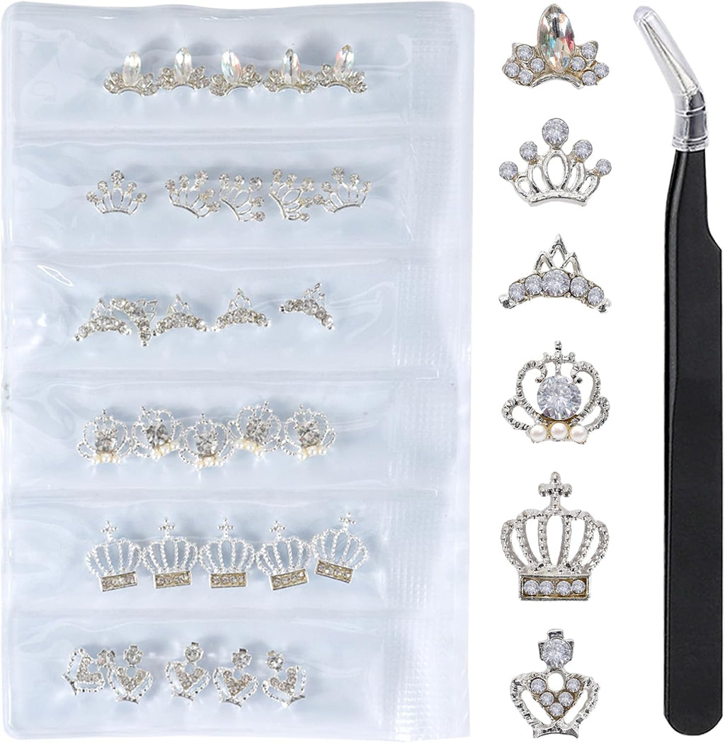 Wokoto 30 piece 3d alloy crown nail charms set front view