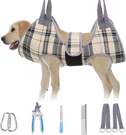BEAUTYZOO Dog Grooming Hammock for Small Dogs Cat- Dog Sling for Nail Trimming/Clipping- Dog Hanging Harness Holder with Thick Fabric Neck Support & Strap Restraint Claw Care, Beige S - Image 11