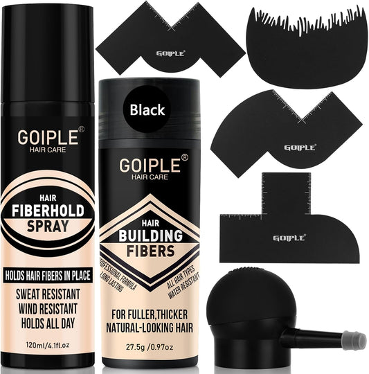 Hair Thickening Fibers&Pump Applicator Set Professional Hair Styling Set- Hair Fibers Barber Enhancement Spray for Mens Hair&Beard- Hairline Enhancer & Volumizing Spray Barber Enhancement Card(Black) - Image 1