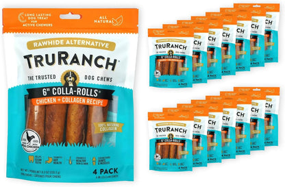 Four count pack of TruRanch collagen rolls for dental care