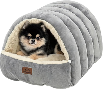Covered Cat Bed Cave for Indoor Cats, 2-in-1 Enclosed Pet Bed for Small Dogs and Kittens with Zippered Washable Cat Mats, Cat House Bed, Grey - Image 10
