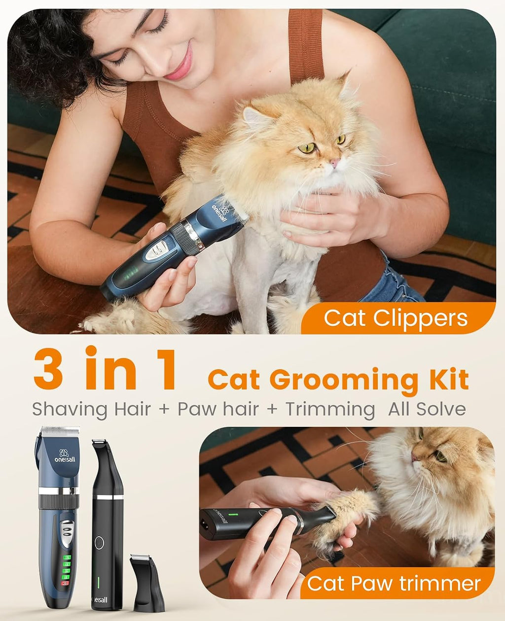 Oneisall low noise blue pet shaver for matted hair close up
