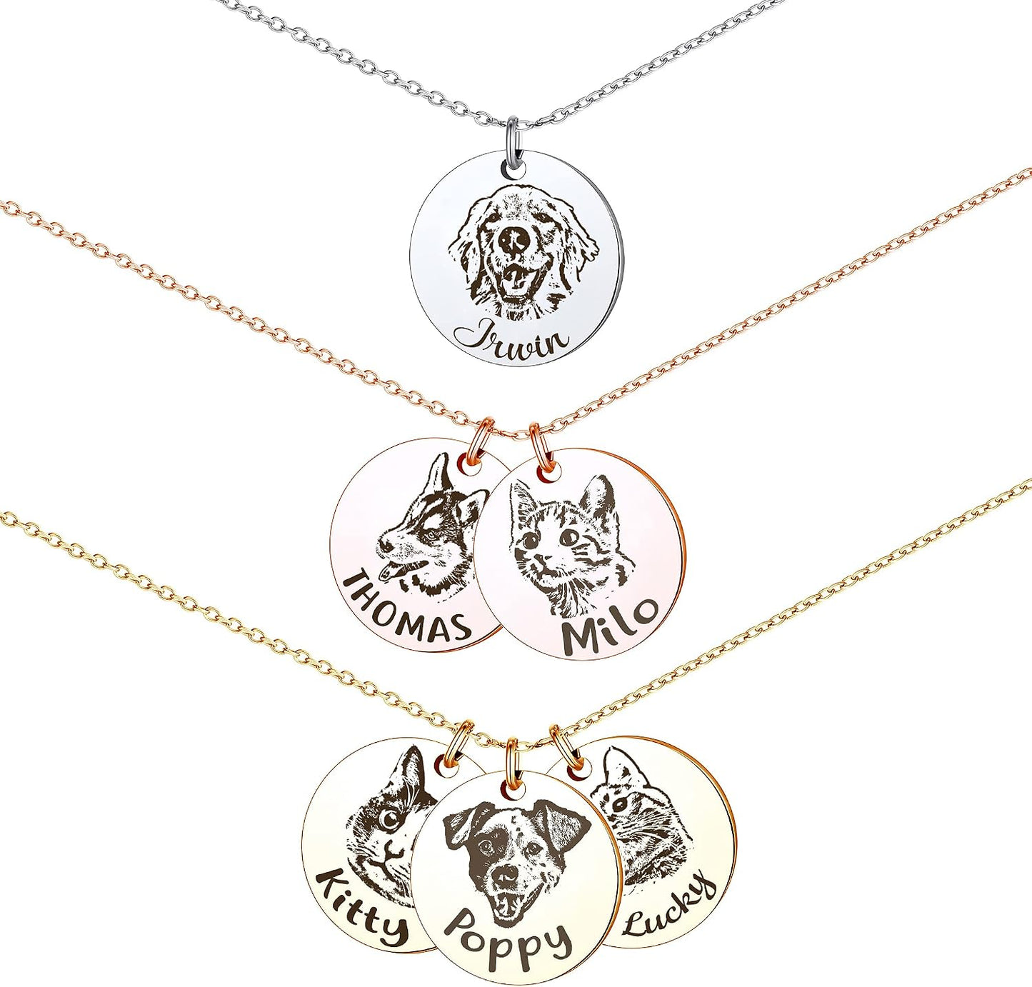 Anavia personalized pet portrait necklace round disc pendant front view