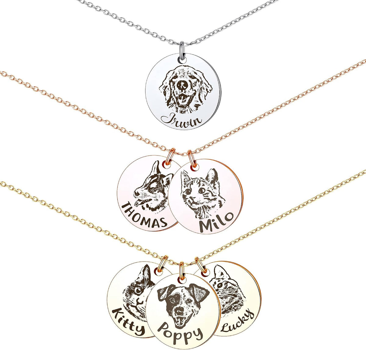 Anavia personalized pet portrait necklace round disc pendant front view