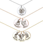 Anavia personalized pet portrait necklace front view showing laser engraved dog sketch on gold disc charm