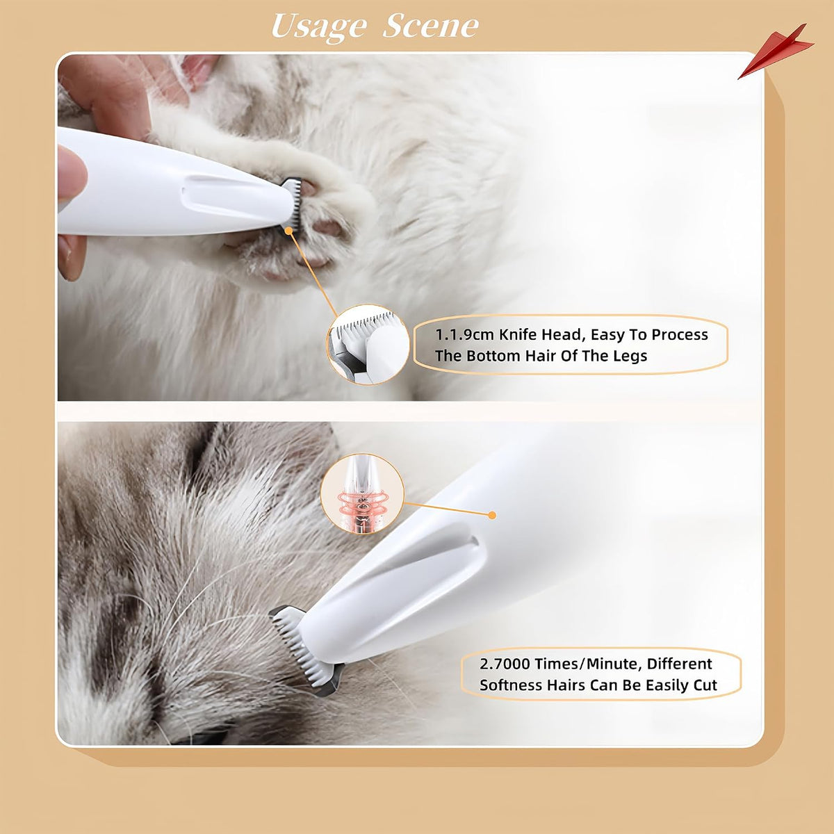 Aizoer quiet pet grooming kit with USB charging cable and replacement blade
