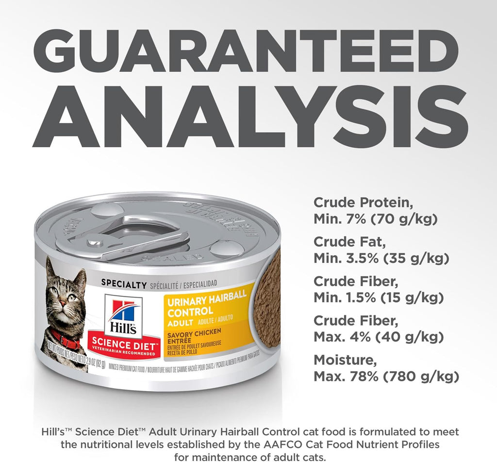 Hill's Science Diet Adult Urinary & Hairball Control Wet Cat Food, Chicken Minced, 2.9 oz. Cans, 12-Pack - Image 10