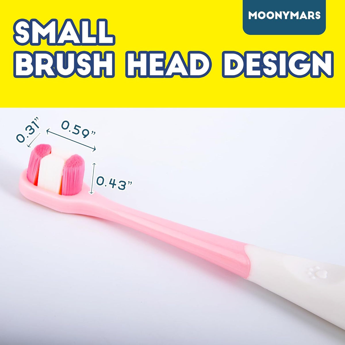 Close up of ultra-soft bristles on MoonyMars pet toothbrush