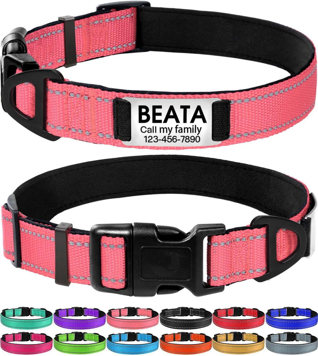 Joytale Personalized Dog Collars with Engraved Name Plate, Silent No Jingle Custom Nylon Collar with Fixed ID Tag, Reflective Soft Neoprene Padded Breathable for Medium Dogs, Hotpink - Image 12