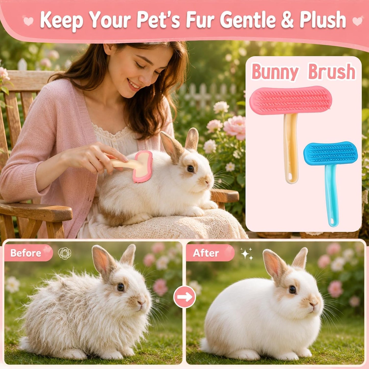 Using a soft rubber pet brush to safely remove loose undercoat fur from a kitten
