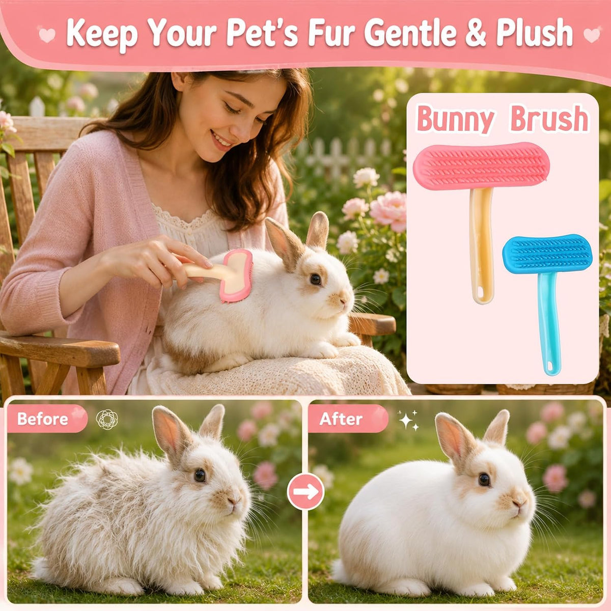 Using a soft rubber pet brush to safely remove loose undercoat fur from a kitten