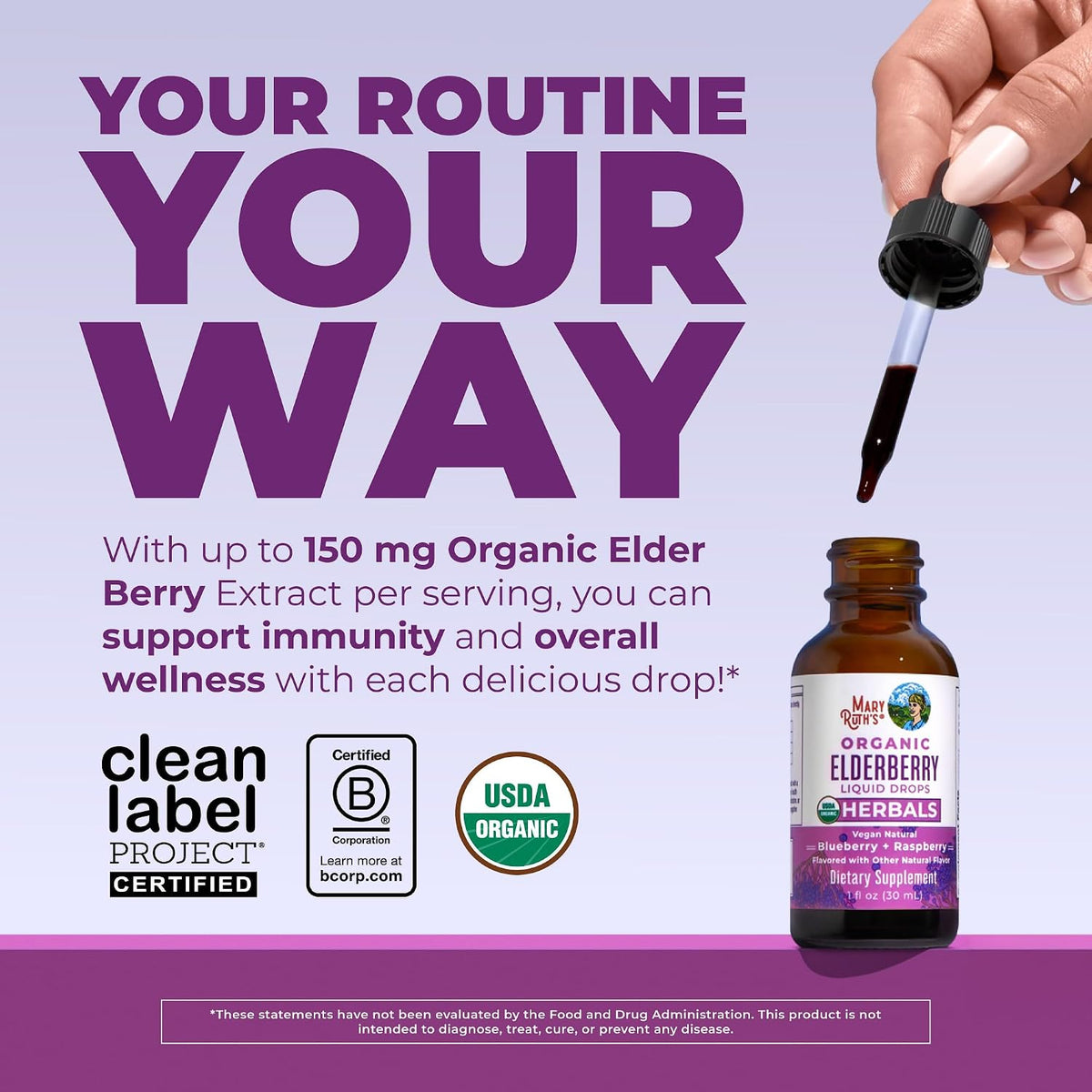 MARYRUTH'S Organic Elderberry Liquid Drops for Adults & Kids, Immunity, 1oz - Image 2
