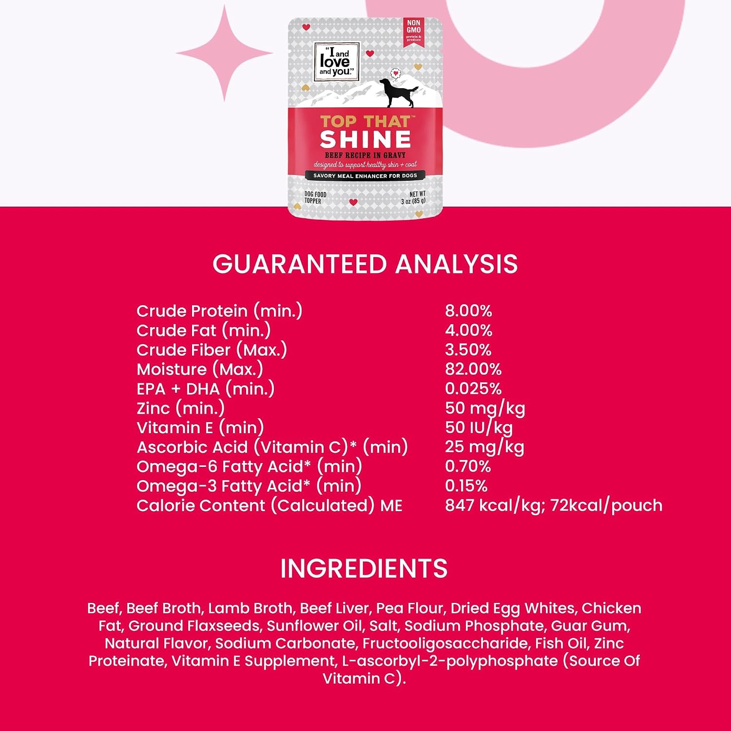 Omega three and six rich wet dog food squeeze pouch details