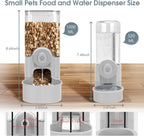 Detachable gravity small pet food bowl and water dispenser set in grey color