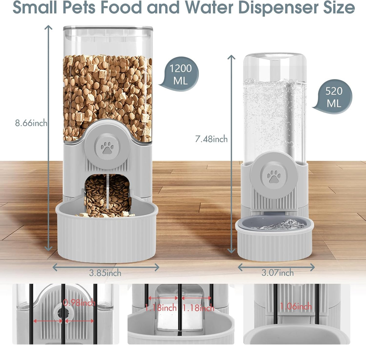 Detachable gravity small pet food bowl and water dispenser set in grey color
