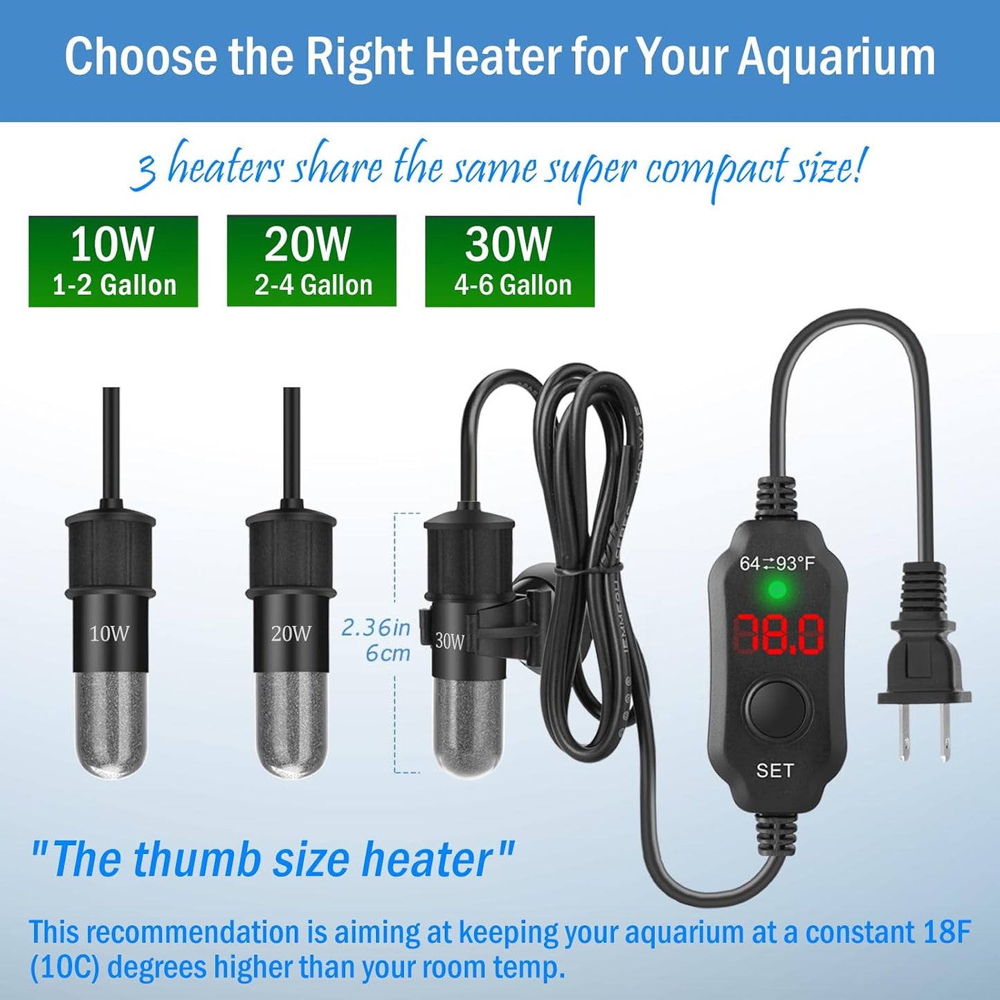 Fumak aquarium heater showing external controller interface