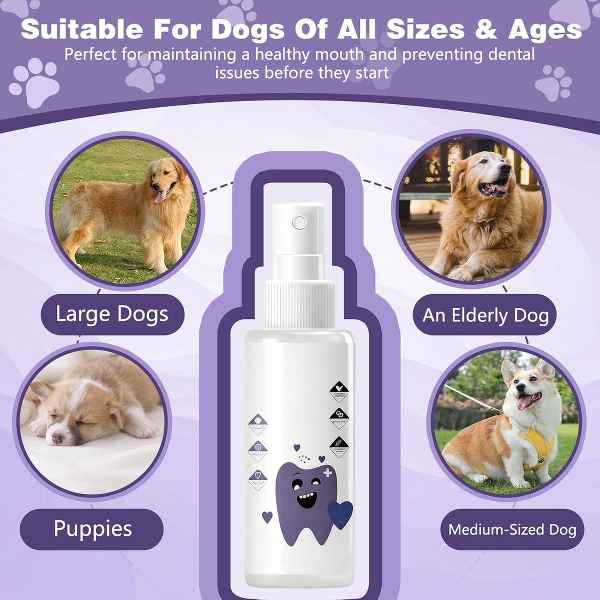 Close up of the natural and gentle formula liquid pet breath freshener bottle.