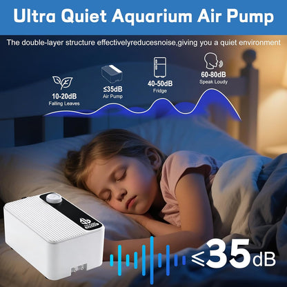 Side profile of quiet aquarium air pump for fish tanks