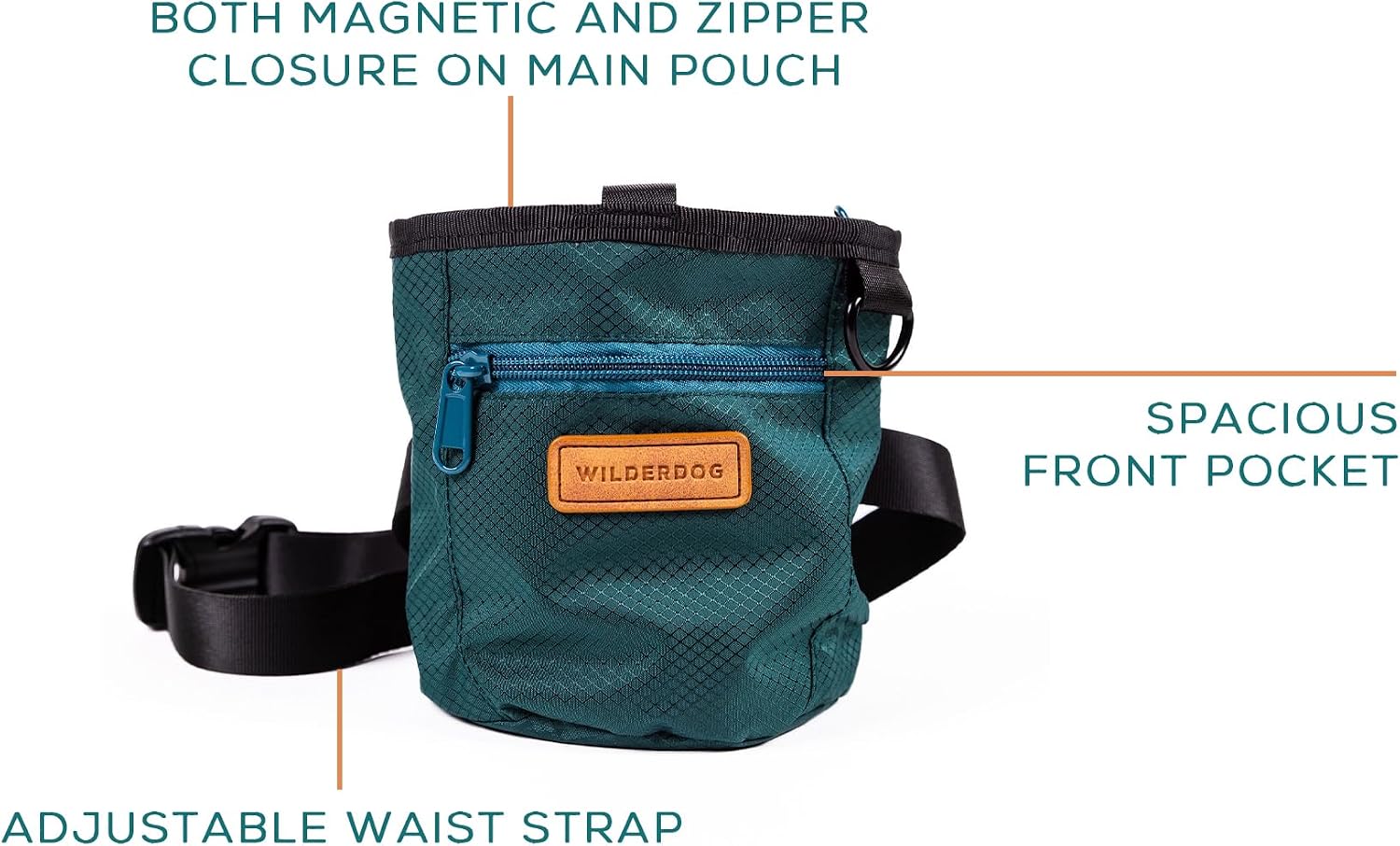 Close-up view of the human food-grade interior fabric of Wilderdog treat pouch