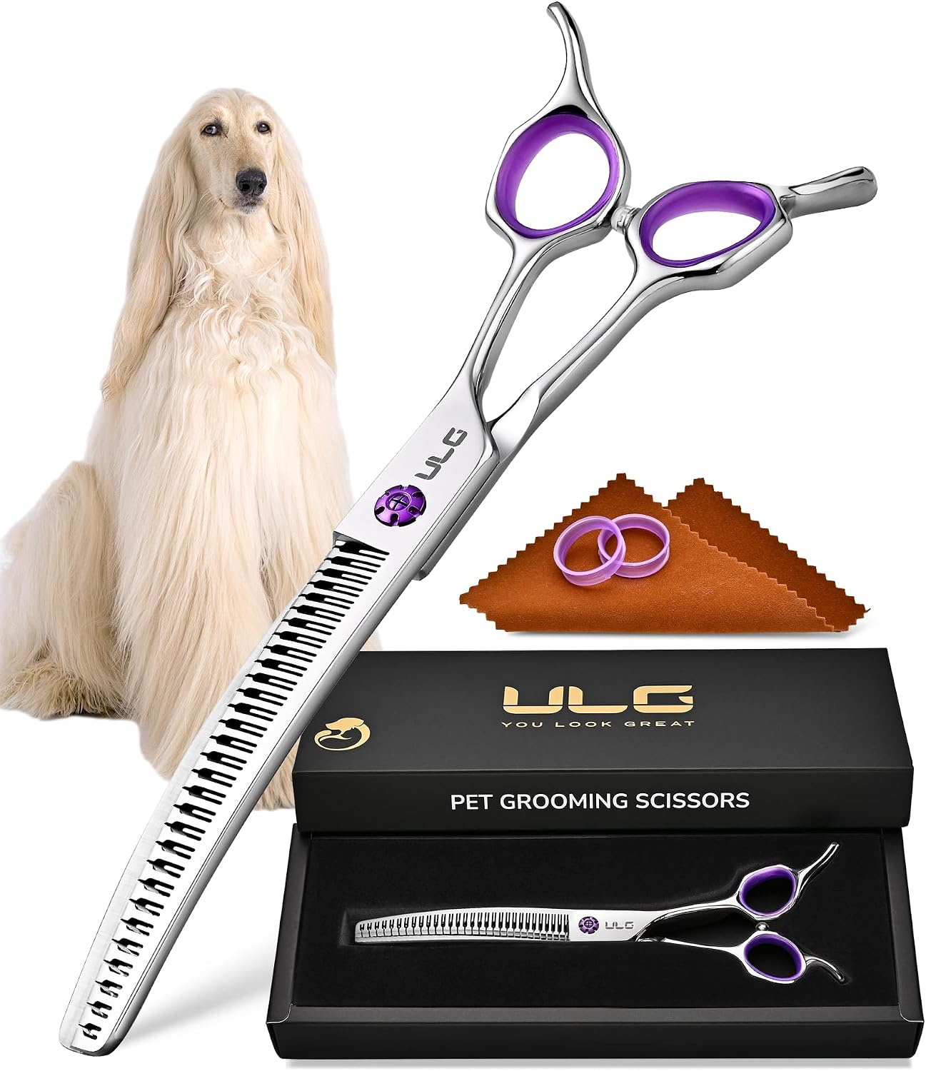 ULG 30 degrees Curved Dog Grooming Scissors 440C Stainless Steel, 7.5" Professional Pet Grooming Shears with Reversible Butterfly Handles, Dog Scissors for Grooming Face, Eyes, Paws & Body - Image 10