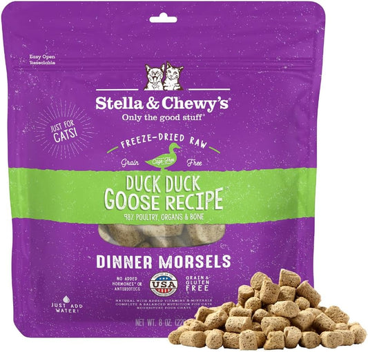 Stella & Chewy's Duck and Goose Freeze-Dried Raw Cat Food 8 ounce bag front view