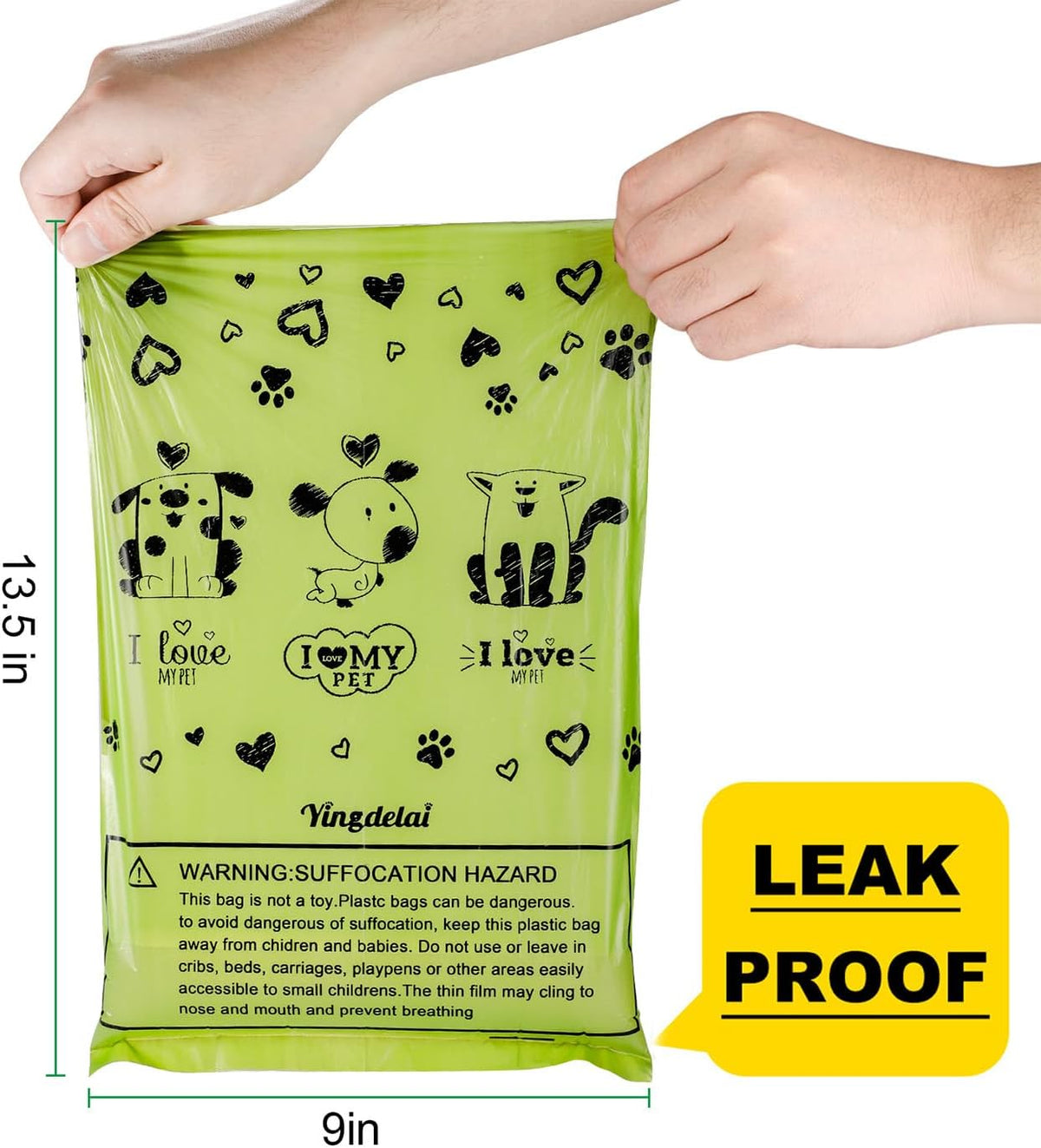 Heavy duty scented pet poop bags demonstrating strong puncture resistant material for clean hands