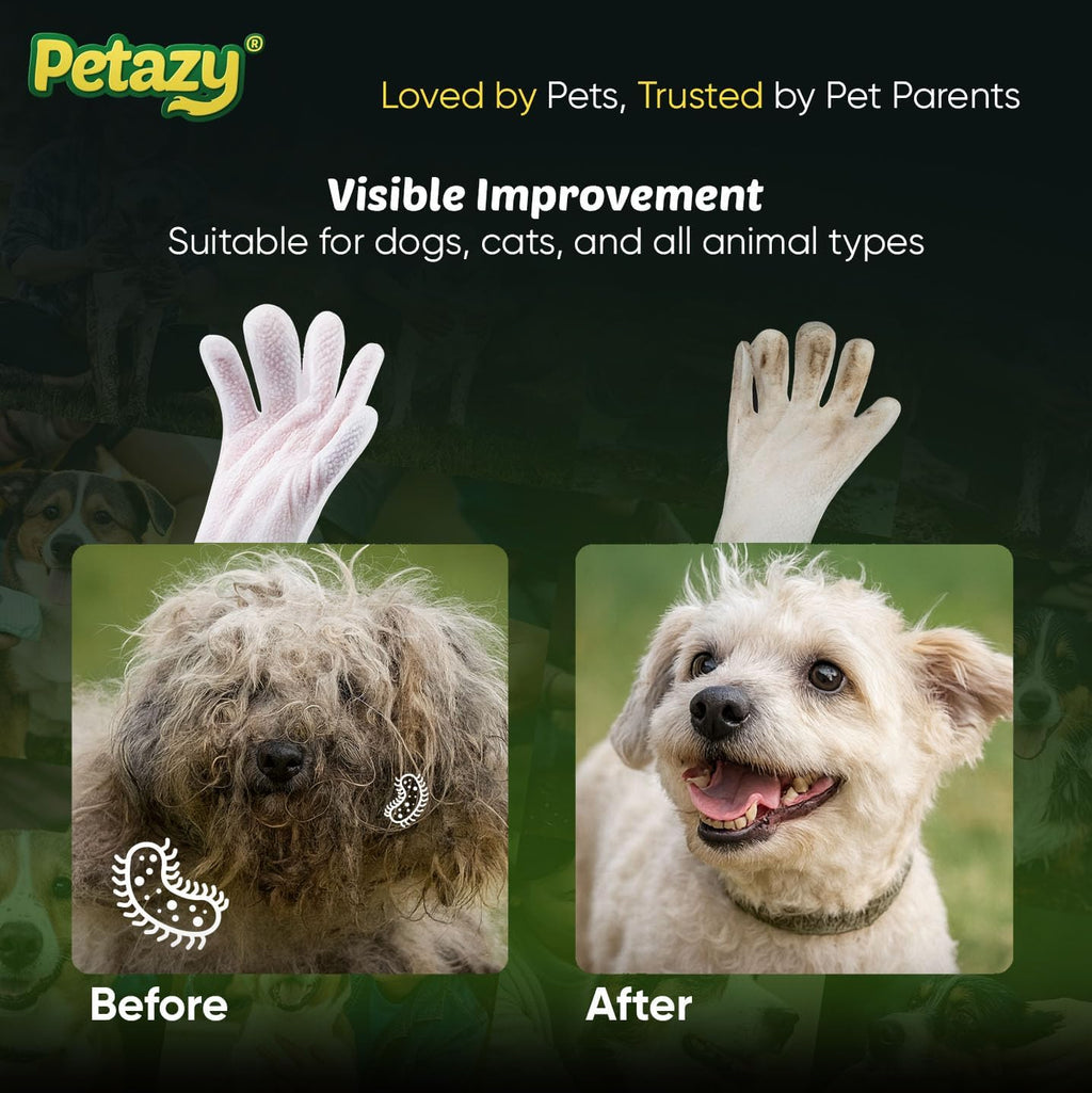 Waterless pet bath solution showing the glove shape for easy full body grooming