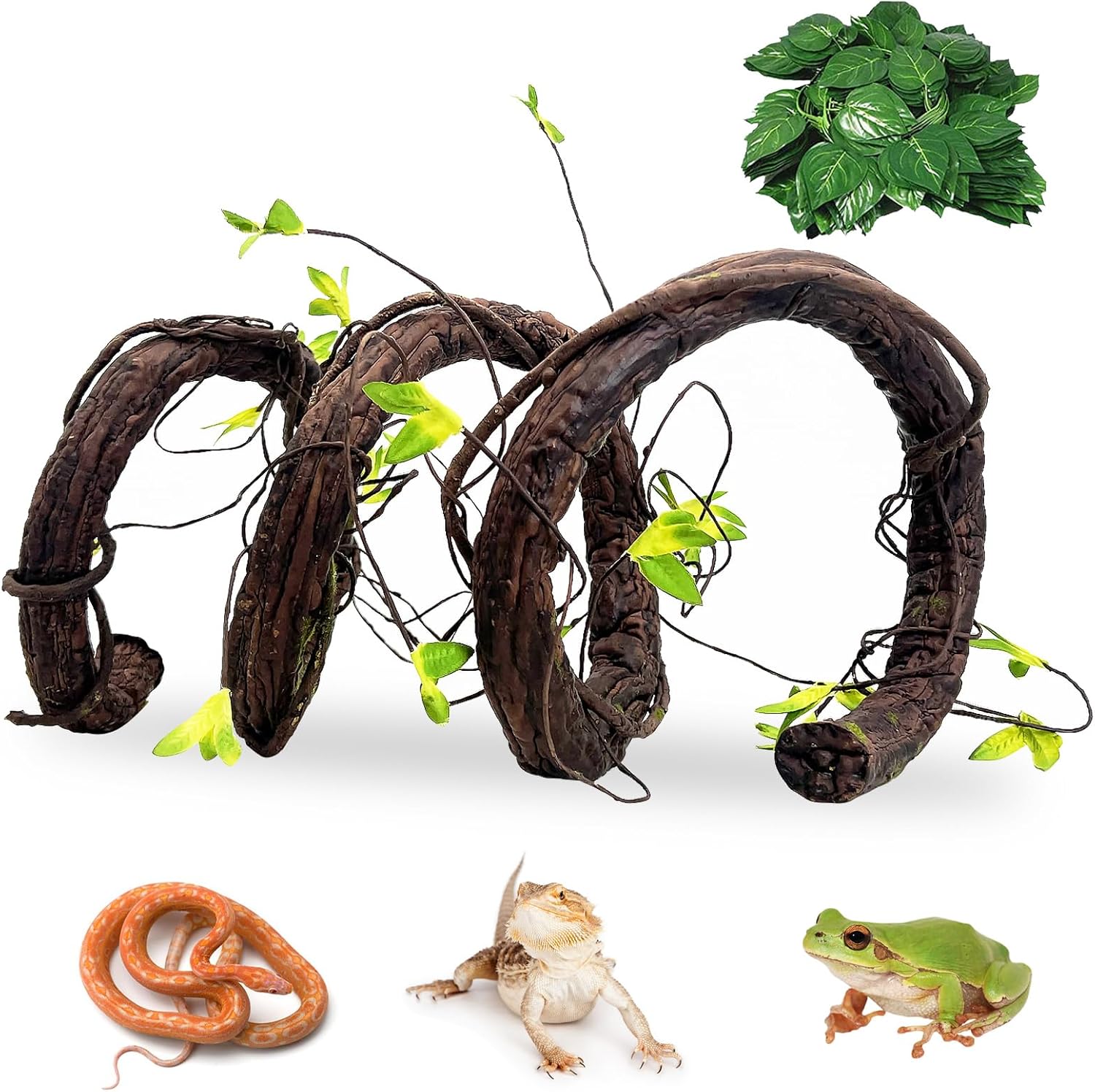 VCEPJH Medium Reptile Vines Thick Terrarium Plants 70 Inches Long Flexible Climbing Branch with Leaves Snake Tank Accessories Greenery Habitat Decor for Bearded Dragon Chameleon Gecko Lizard (Black) - Image 10