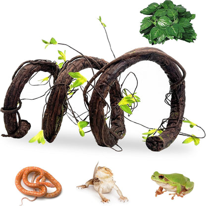 VCEPJH Medium Reptile Vines Thick Terrarium Plants 70 Inches Long Flexible Climbing Branch with Leaves Snake Tank Accessories Greenery Habitat Decor for Bearded Dragon Chameleon Gecko Lizard (Black) - Image 10