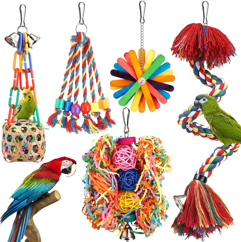 Bird Toys Rope Perch with Bell Colorful Bird Chewing Shredding Foraging Toys Parrot Swing Climbing Standing Hanging Toys Cage Accessories for Conure Cockatiel Budgies Lovebird - Image 1