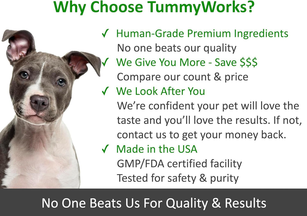 Authentic TummyWorks pet supplement for diarrhea and gas relief.