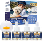 LKBHGF dog pheromone calming diffuser kit front view with plug-in device and three refill bottles