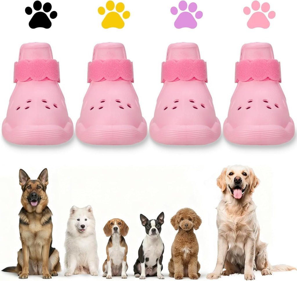 Qxapa pink dog shoes for hot pavement and snow front view