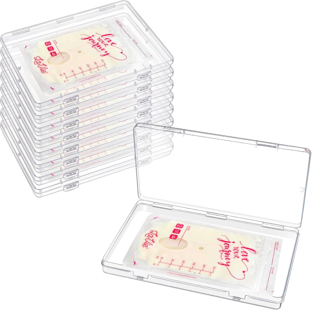 WYSLP 8 piece clear flat breast milk freezer storage organizer set front view