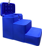 Horsemen's Pride Three Step Mounting Block front view blue heavy duty equestrian step stool with storage.
