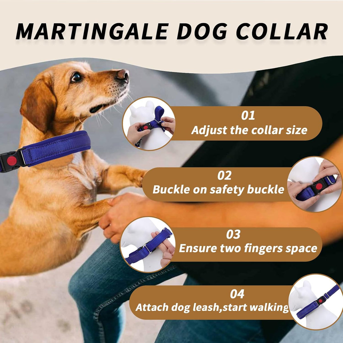 Reflective strip detail on Anglevate nylon dog collar at night