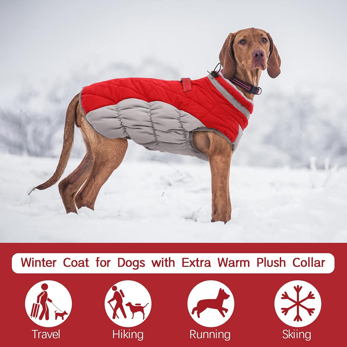 Side view of Fuamey red dog winter vest for medium dogs