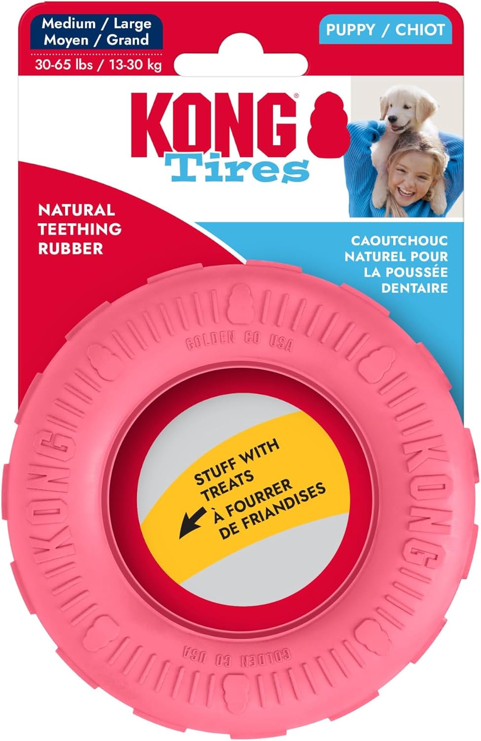 KONG Puppy Tires - Dog Chew Toy for Puppies - Stuffable Dog Toy for Treats & Snacks - Natural Rubber Chew Toy for Teething Puppy - for Small Puppies - Randomly Provided Color - Image 11