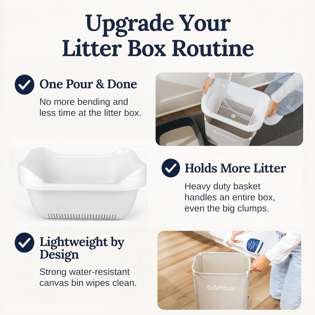 SiftEase unit being used to pour clean litter back