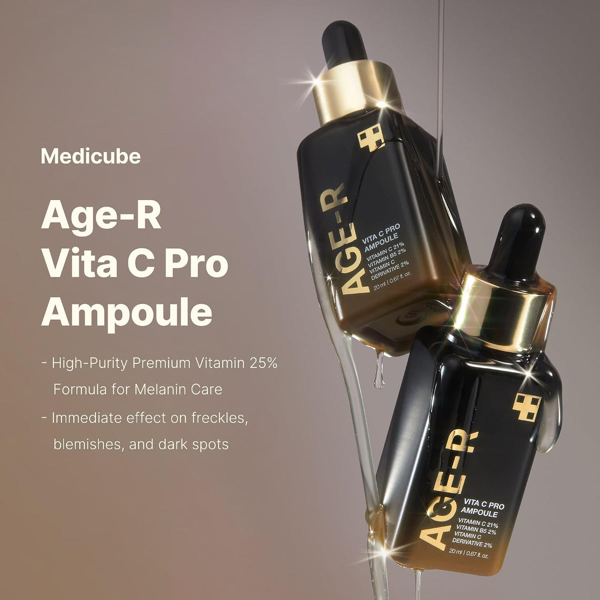 Medicube Age-R Vita C Pro Ampoule bottle and dropper