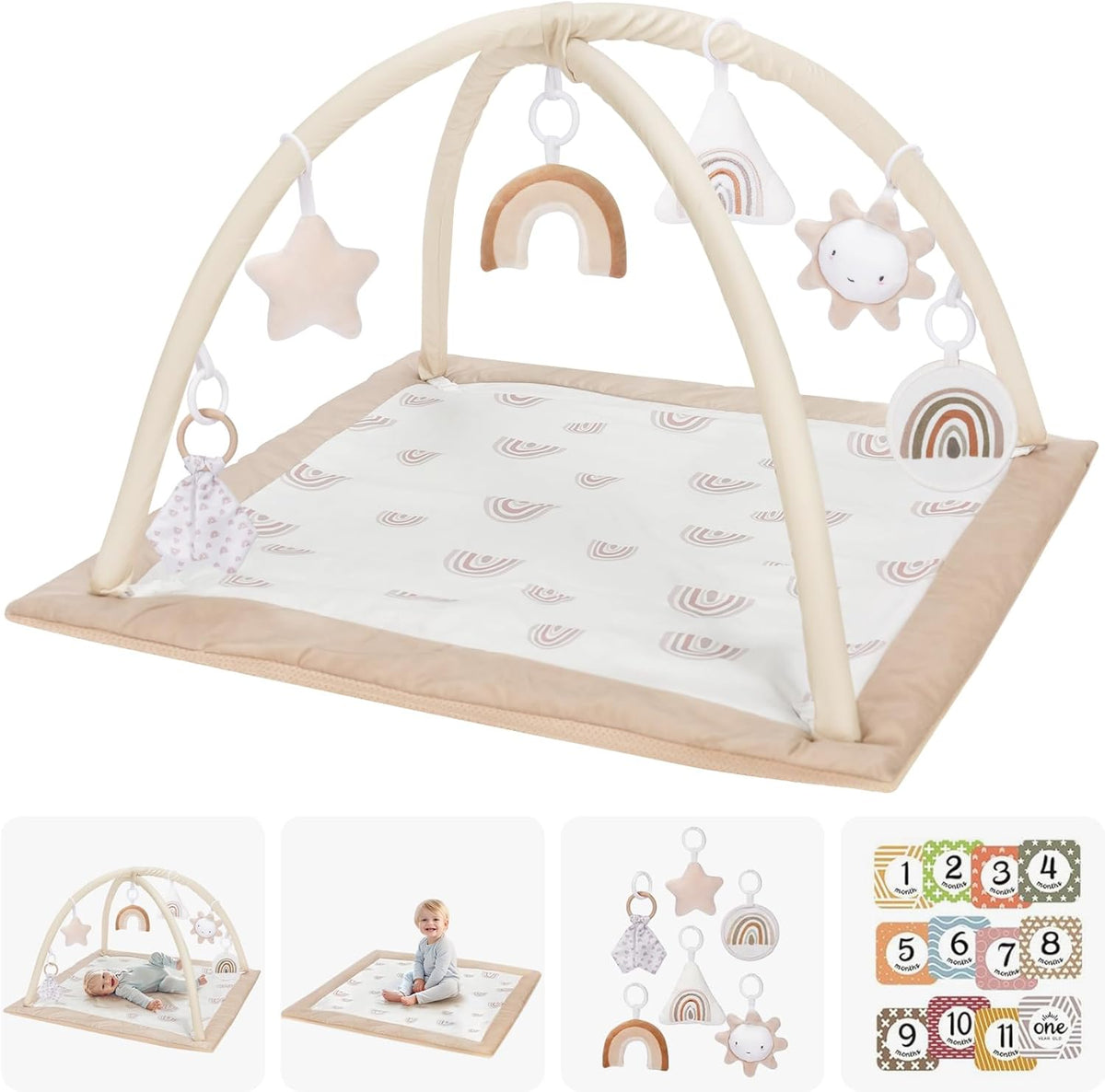 Mallify washable baby gym front view showcasing the play mat and arches