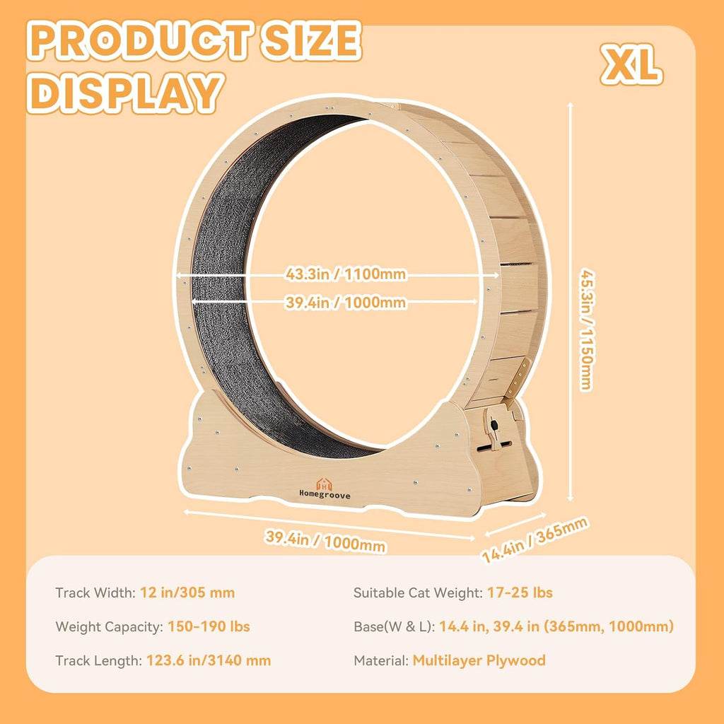 Sturdy wooden cat running wheel showcasing safe rounded edges