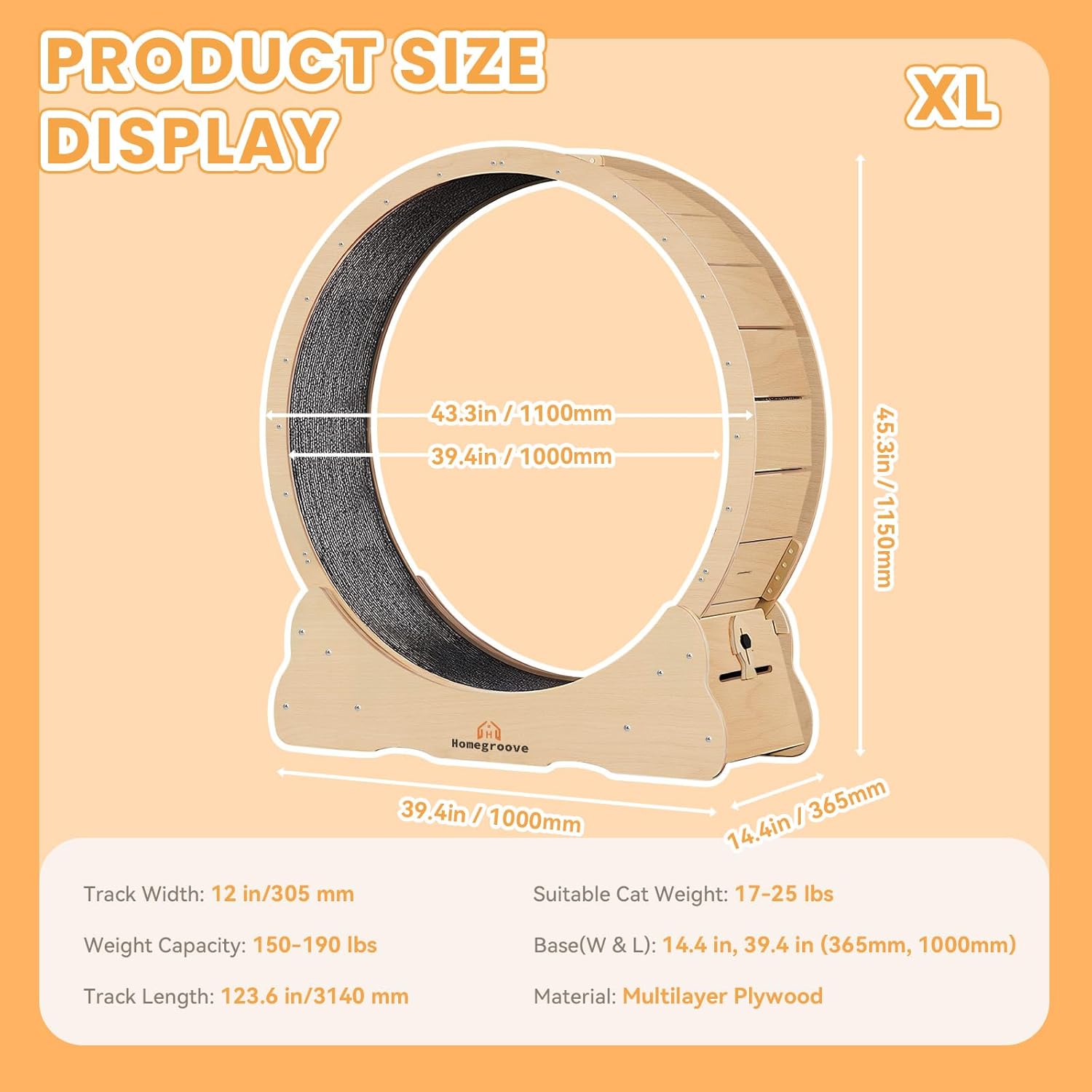 Sturdy wooden cat running wheel showcasing safe rounded edges