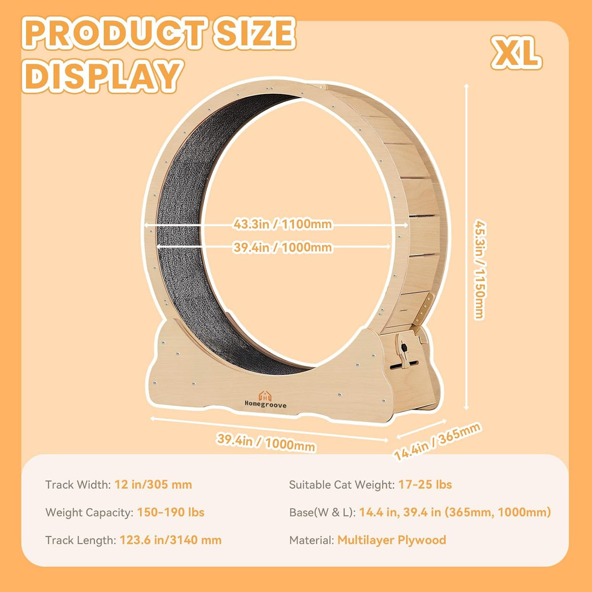Sturdy wooden cat running wheel showcasing safe rounded edges